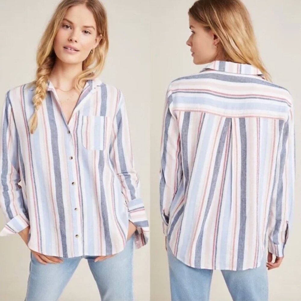Anthropologie Maeve Chatham Striped Button Down M